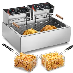 VEVOR Commercial Deep Fryer,  3000W Electric Turkey Fryer with 3 Removable Baskets, Large Capacity 18Qt / 17L Stainless Steel Countertop Single Oil Fryer, for Kitchen Restaurant Use, Silver