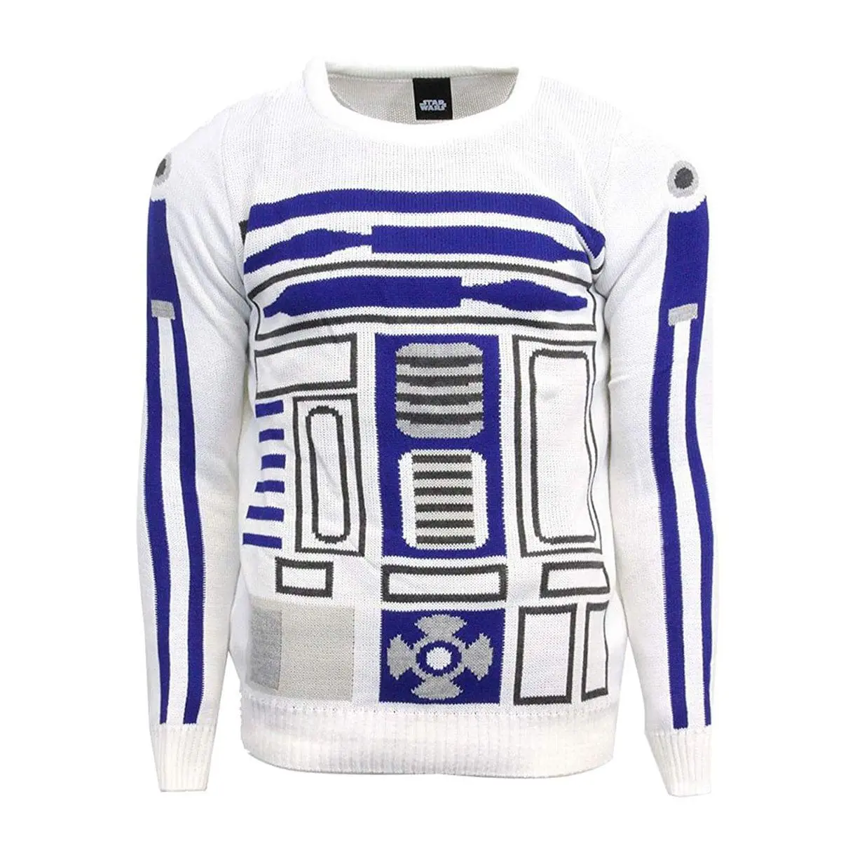 Men's Star Wars R2-D2 Christmas Knitwear Top, Menswear Ribbed Round Neck Sweatshirt