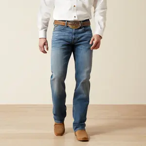 Ariat Men’s Legacy M2 Brandon Relaxed Fit Bootcut Jeans - Medium Wash, Country-Inspired, Casual Menswear, Traditional Classic Embroidered, Reinforced Durable Denim Pants with Pocket, Embroidery