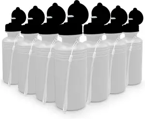 Sports Water Bottles Bulk (12 Pack) 18 oz Squeeze Reusable Plastic White School Bike Water Bottle for Kids, BPA Free, Party Favor Giveaways, End of Year Student Gifts