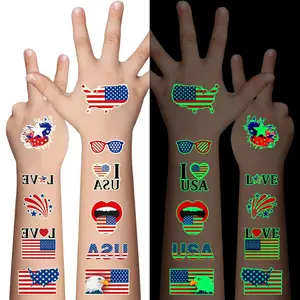 Awinmay 80 Pcs Luminous 4th of July Temporary Tattoos for Adult, Kids, American Flag Red White and Blue Decor, Fourth of July, USA Party Favors, Memorial Day, Independence Day, Labor Day Glow Party Supplies