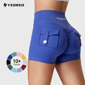 YEOREO CoreFlex Women High Waist Biker Shorts with Pockets Contour Seam Athletic Workout Shorts