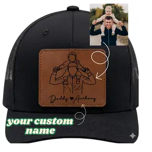 Personalized Dad & Son Daughter Photo Leather Patch Hat,Custom Photo Trucker Cap Gift for Father’s Day,Gift For Dad