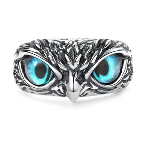 1pc Demon Eye Owl Ring Retro Open Ring Adjustable Personalized Gothic Men's Animal Lucky Vintage Jewelry