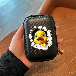 Adorable Duck Pattern Eva Hard Edge Headphone Cable Charger Box, Office & Travel Essential, Simple Design + Mesh Pocket, Durable Portable