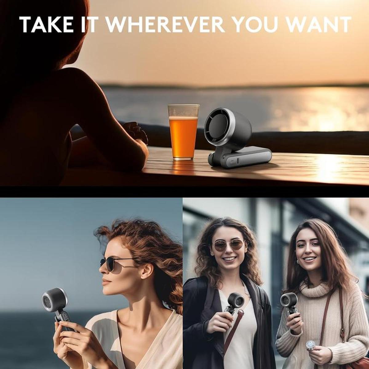 Portable Handheld Turbo Fan, 5-speed Wind Speed Fan, USB Rechargeable Travel Neck Fan, 3600mAh Battery & 15000RPM Speed, 180°Foldable with Air Turbo Tech Personal Cooling for Travel Outdoor Black