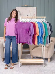 Zenana Washed Ribbed Short Sleeve Top With Pocket | S/M-2X/3X