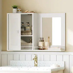 YATINEY Bathroom mMedicine Cabinet with Mirror, Small Bathroom Cabinet Mirror with Door, Wall Mounted Storage Cabinet, Adjustable Shelf, for Laundry Room, Bedroom, Hallway, White #SummerVibes