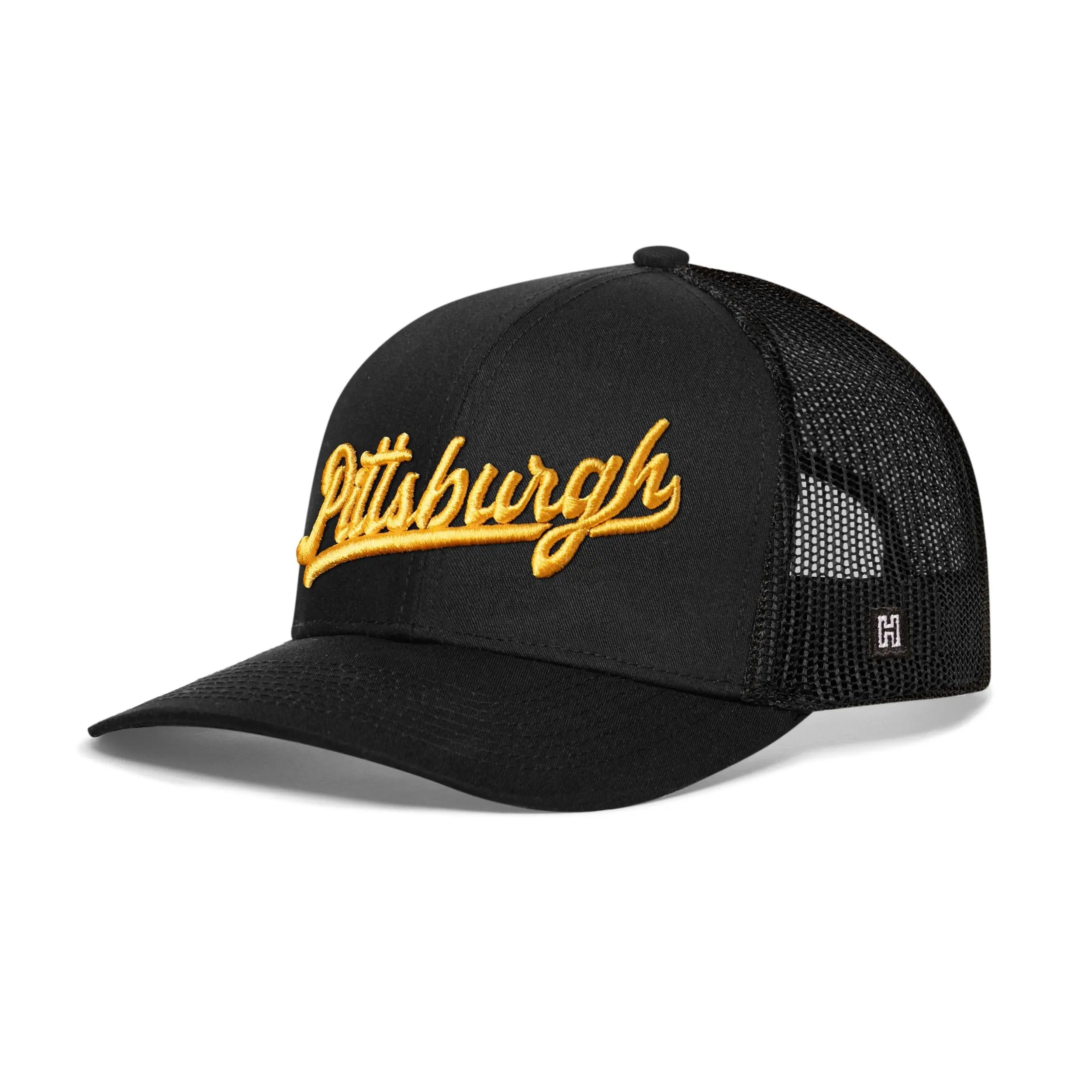 Pittsburgh Gold Script Trucker Hat  |  Pennsylvania Snapback