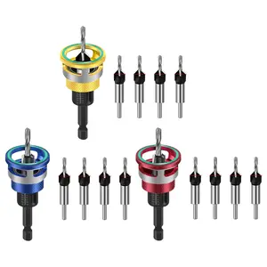 Explorinox Countersink Drill Bit Set Adjustable Depth Stop Drill Bits with Hex Wrench Spiral Flute HSS M2 High Speed Steel 4-Edge for Precision Drilling