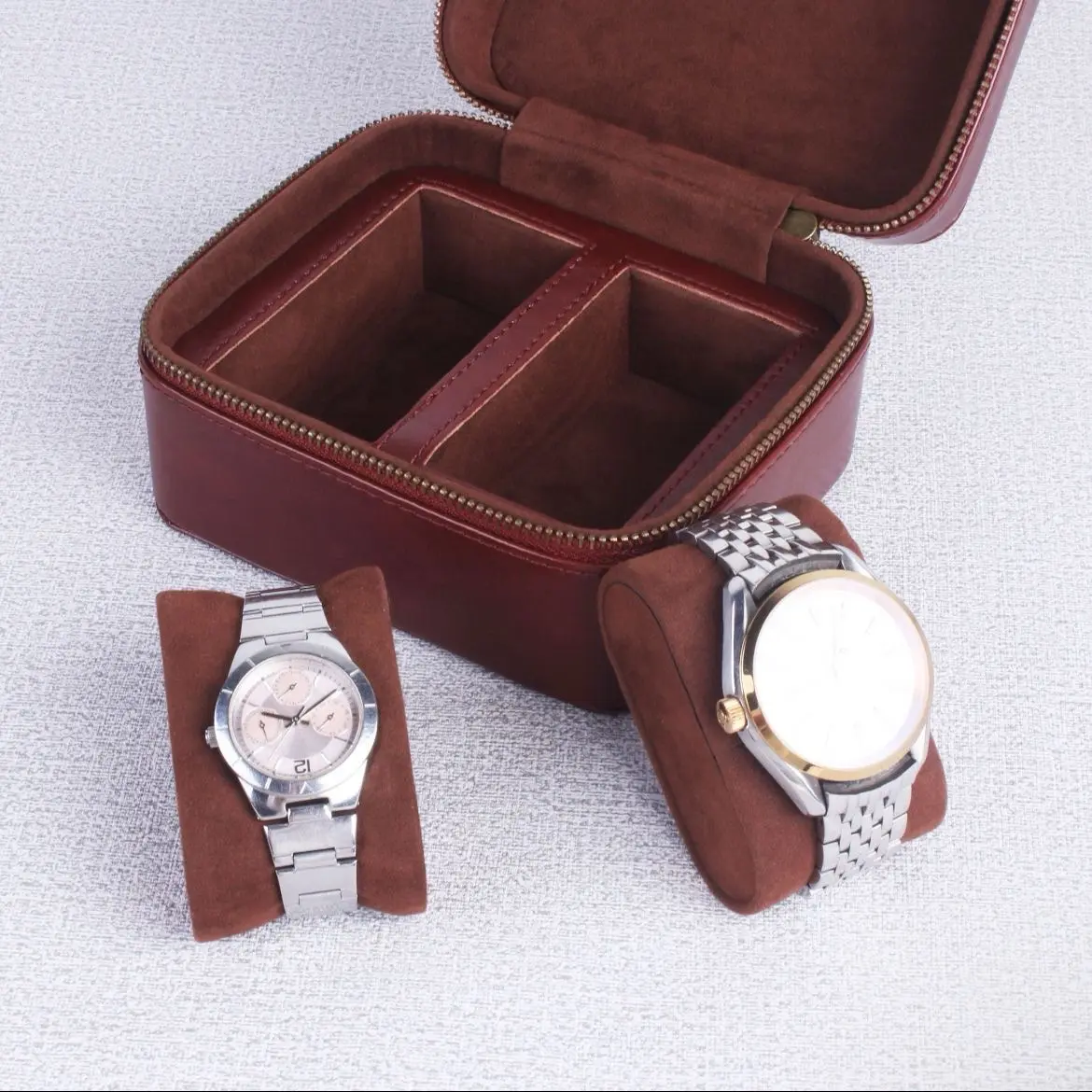 Personalized Leather Travel Watch Case, Holds 2 Watches, Zipper Watch Case for Men, Portable Watch Box with Custom Engraving, Groomsman Gift