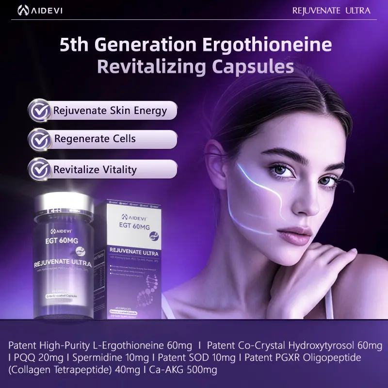 AIDEVI Patented Formula Ergothioneine (EGT) 60mg Anti-Aging Capsules for Women 35+ - US Single Item, 36 Months Shelf Life, Unscented Mitochondria Support, Energy & Skin Rejuvenation Dietary Supplement