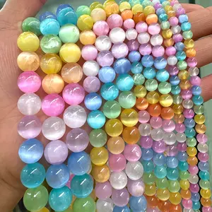 6/8/10mm Macaron Gradient Cat'S Eye Beads - Natural Selenite Spacer Beads for DIY Jewelry Making, Bracelet & Necklace Craft Supplies, Vibrant Multicolor Gemstone Combinations, Craft Bead Supplies, DIY Jewelry Making, Artisanal Bead Craft,
