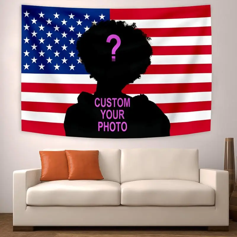 Custom Portrait Print American Flag Decorative Tapestry - Hanging Wall Art for Bedrooms, Ideal Birthday Gift Ideas for Father's Day, Thanksgiving, Valentine's Day, Living Room Wall Decor, Valentines Day