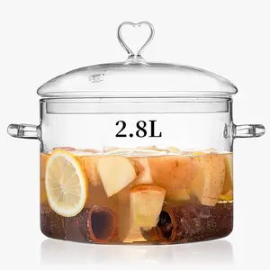 2.8L Heart-shaped Lid Glass Cooking Pot, 2800ml (3Qt/95oz) Capacity. Made From Heat-Resistant Borosilicate Glass, Safe for Dishwasher, Oven, Gas, and Electric Stoves. for Potpourri, Soups, and Pasta.