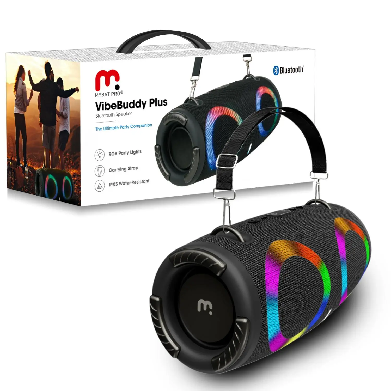 VibeBuddy Speaker RGB Protable Speaker with Strap Wireless Bluetooth Speaker for Camping, Travel, Party and More Audio Portable