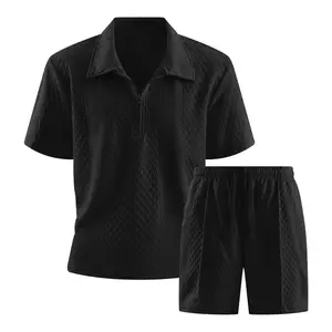 Result-Inspired Textured Knit Set with Half-Zip Details