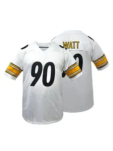 Men's #90 American Football Embroidery Jersey, Breathable V Neck Short Sleeve T-Shirt, Embroidered Letters and Numbers, Unisex All Seasons Wear, Stylish Jersey
