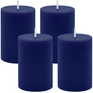 4 Packs Unscented 2x3 Inch Navy Blue Pillar Candles, Small Dripless Colored Wax Column Cylinder Candles for Home Garden Camping Dinner Table Decoration - 24 Hours Burning