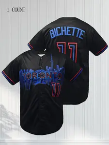 2025 New American Baseball Jersey Toronto Baseball Shirt Men's Loose Breathable Short Sleeved Cardigan Sports Casual Contrasting Men's Clothing