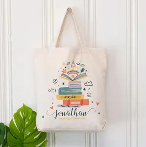 Personalized Book Bag, Custom Book Lover Tote, Customized Library Bookworm Gift Bag, School Bag For Kids For Teacher