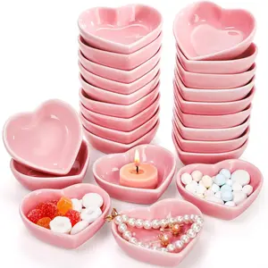 24-Pack 1.5oz Pink Heart Shape Ceramic Sauce Dishes - Kitchenware Dinnerware Heart Shape Bowls for Serving, Appetizers, Romantic Valentine’s Day Events