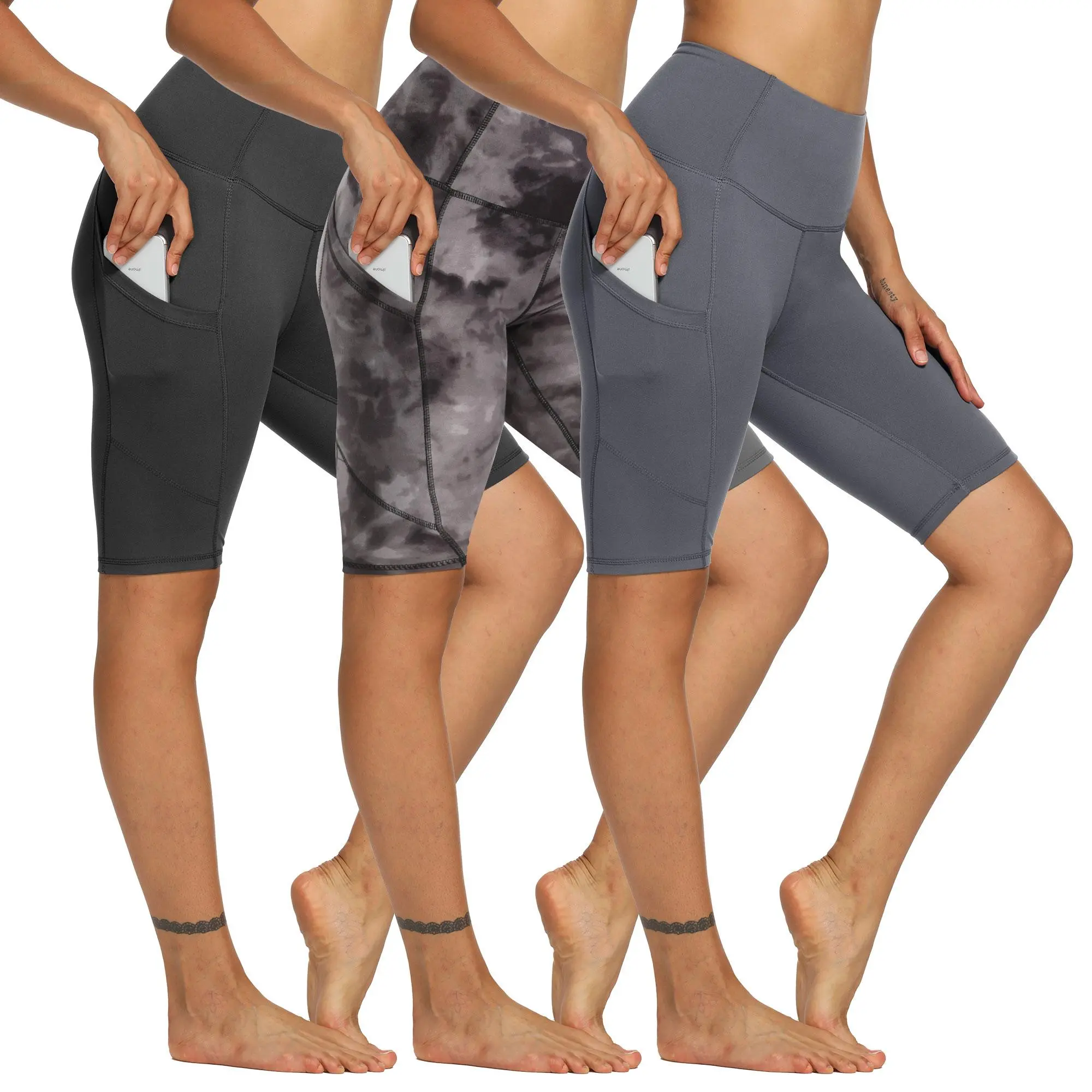SHOWITTY Womens High Waisted 3 Pack Biker Shorts with Pockets, Tummy Control Plus Size Spandex Shorts for Gym Yoga Running Summer Clothes