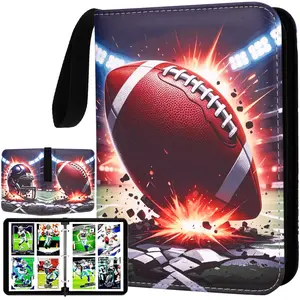 Football Card Binder with 50 Sleeves, PU Leather Trading Card Album Holds 400 Cards, Zipper Closure & Wrist Strap, Sports Card Organizer for Collectors