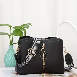 Fashion Crossbody Bags for Women Ladies Lightweight Handbags Shoulder Bag with Butterfly Charm Bucket Bag Design