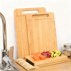 Bamboo Cutting Board Non-Toxic Durable Kitchen Wood Chopping Block Single-Sided Deep Juice Groove Wide Handle Ideal for Meat Vegetables Fruits S M L