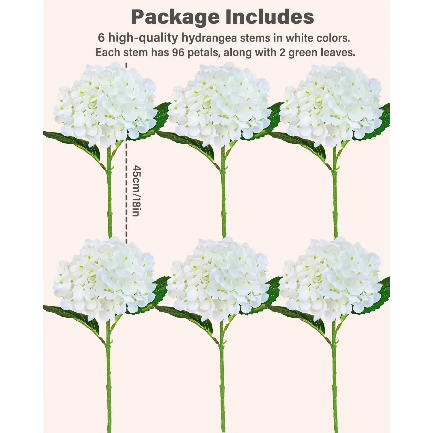 6PCS Premium White Hydrangea Artificial Flowers Bouquets, Ivory Silk Hydrangea Flowers Heads with Stems, Fake Hydrangeas Flowers Arrangement, Faux Hydrangea Decor for Home Wedding Party Baby Shower