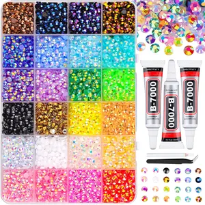 9000Pcs Resin Jelly Rhinestones with Tweezers for Crafting, Mixed-Color 5mm Flatback Gems, Bedazzling Crystal with 3Pcs 10ml B7000 Jewelry Glue for DIY Crafts Clothing Tumblers Shoes Nail Art wedding party