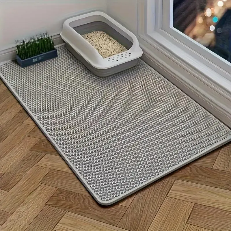 Extra Large Hexagonal Cat Litter Mat - Double-Layer Waterproof Floor Protector, Odor-Proof Pet Accessory, Locks in Sand, Easier Clean, Large Mats for Mess Reduction, Compatible with Trays, Honeycomb