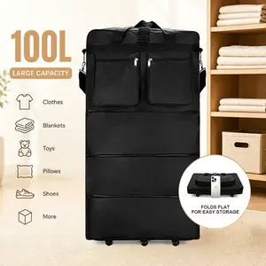 100L Foldable Expandable Wheeled Travel Bag - Large-Capacity Storage Bag for Travel, Moving & Home Organization duffle fathersdaygift
