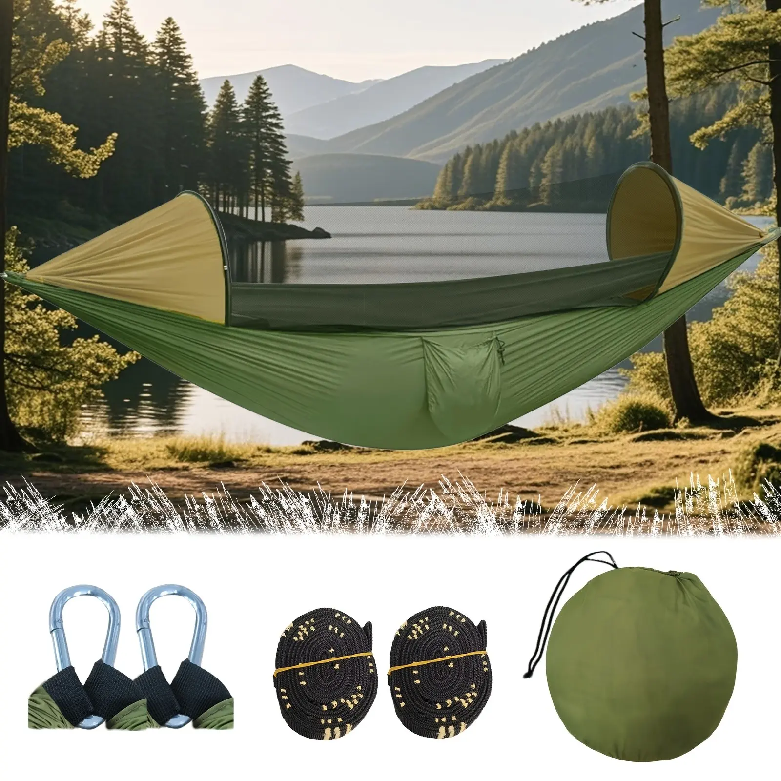 Portable Outdoor Hammock with Mosquito Net, Sunshade Hammock, Easy Storage, Camping Hiking Adventure, Outdoor Sports, Space Saving Hammock, Portable Travel Hammock, Travel Accessory Hammock, Hammocks for Outside