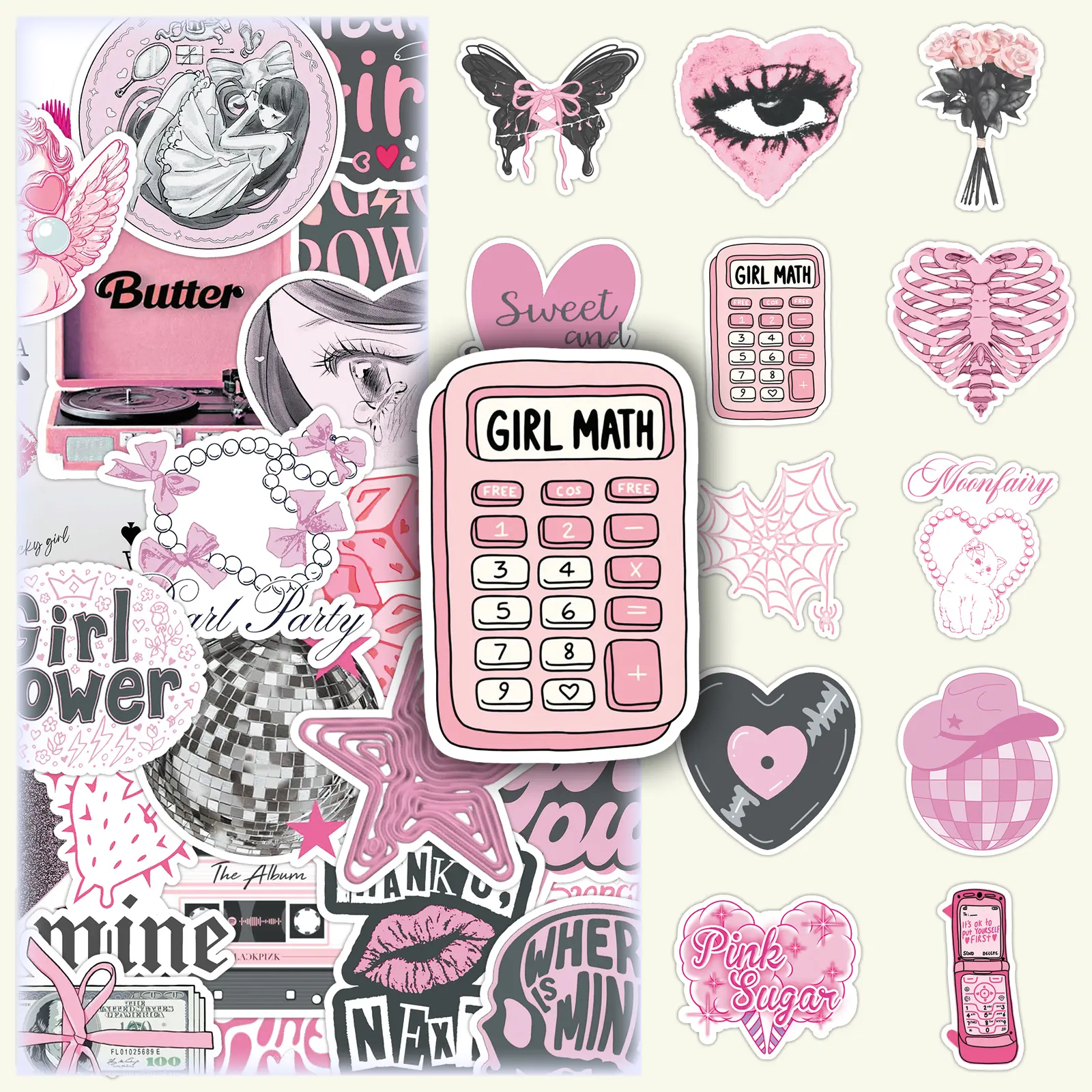 100 Sheets of DIY Scrapbooking Stickers, 2 Repeating Sets: Sweet Pink, Girly, Cute, Creative, Fresh & Stylish Decorative Designs, High Adhesive Stickers, DIY Art Stickers, Stickers for Scrapbooking