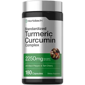 Horbäach Turmeric Curcumin Supplement | 2250mg | 180 Capsules | with Black Pepper & Tart Cherry | Non-GMO & Gluten Free