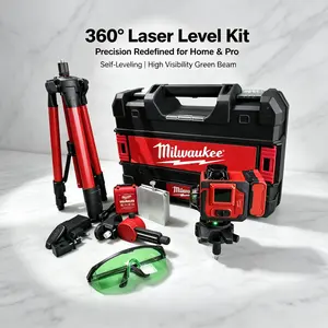 Milwaukee 360 Degree Laser Level Kit | 12/16 Green Laser Lines, IP54 Protection | Self Leveling Function For Wall Mounting, Floor Layout And Building Alignment | Equipped With Full Accessories For Outdoor And Indoor Construction Work