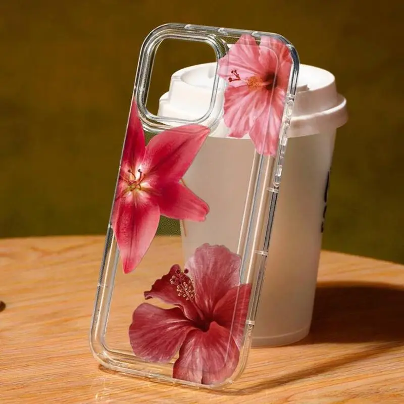 Clear Flower Pattern Phone Case, Creative Soft Phone Protective Cover, Phone Accessories Compatible with iPhone 11 12 13 14 15 Pro Max, Protector Casi