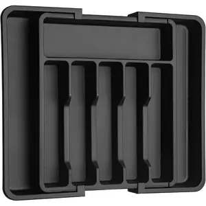 Black Kitchen Utensil Drawer Organizer - Expandable Cutlery Tray with Dividers for Silverware, Knives & Small Kitchen Tools, Kitchen Storage Organizer