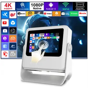 Mini Projector 7" Touch Screen, 1080P Full HD, WiFi 6 Bluetooth 5.2, Auto Focus Keystone, Phone Screen Casting, Smart Android, 4K Support, Built-in Speaker, Gaming Home Theater