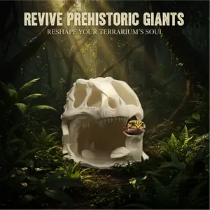 3D Printed Dinosaur Skull Reptile Hideout, Terrarium Decor for Bearded Dragon Leopard Gecko Frog, Resin Reptile Cave, Desert Rainforest Habitat Ornament