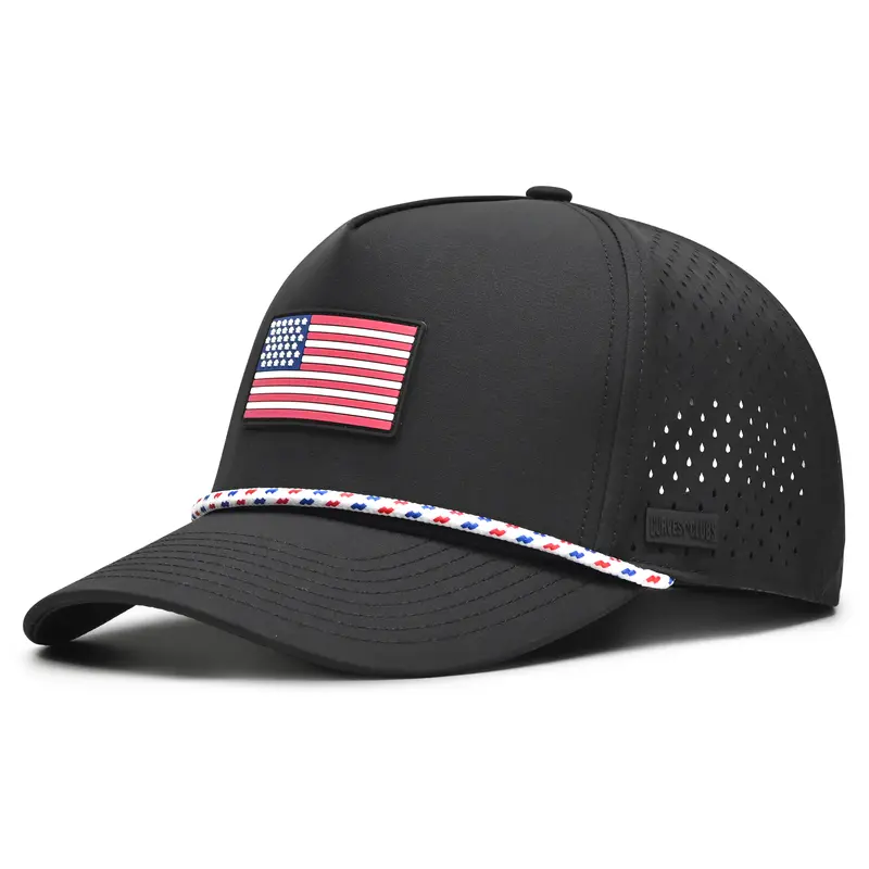 CURVES & CLUBS Patriotic American Flag Golf Hat - Performance Rope Cap, Adjustable Breathable One-Size-Fits-All Golf Accessory - Summer Mens Gifts
