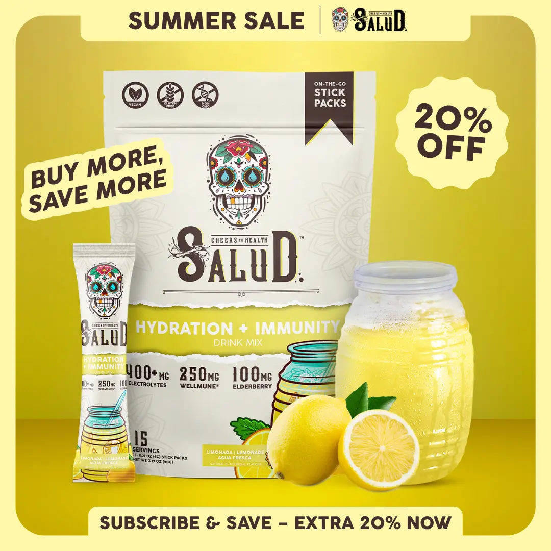 Salud 2-in-1 [Hydration + Immunity - Lemonade] Electrolytes Powder, Agua Fresca Drink Mix, Elderberry, Dairy & Soy Free, Non-GMO, Gluten Free, Vegan, Low Calorie, 1g Sugar (15 Servings)
