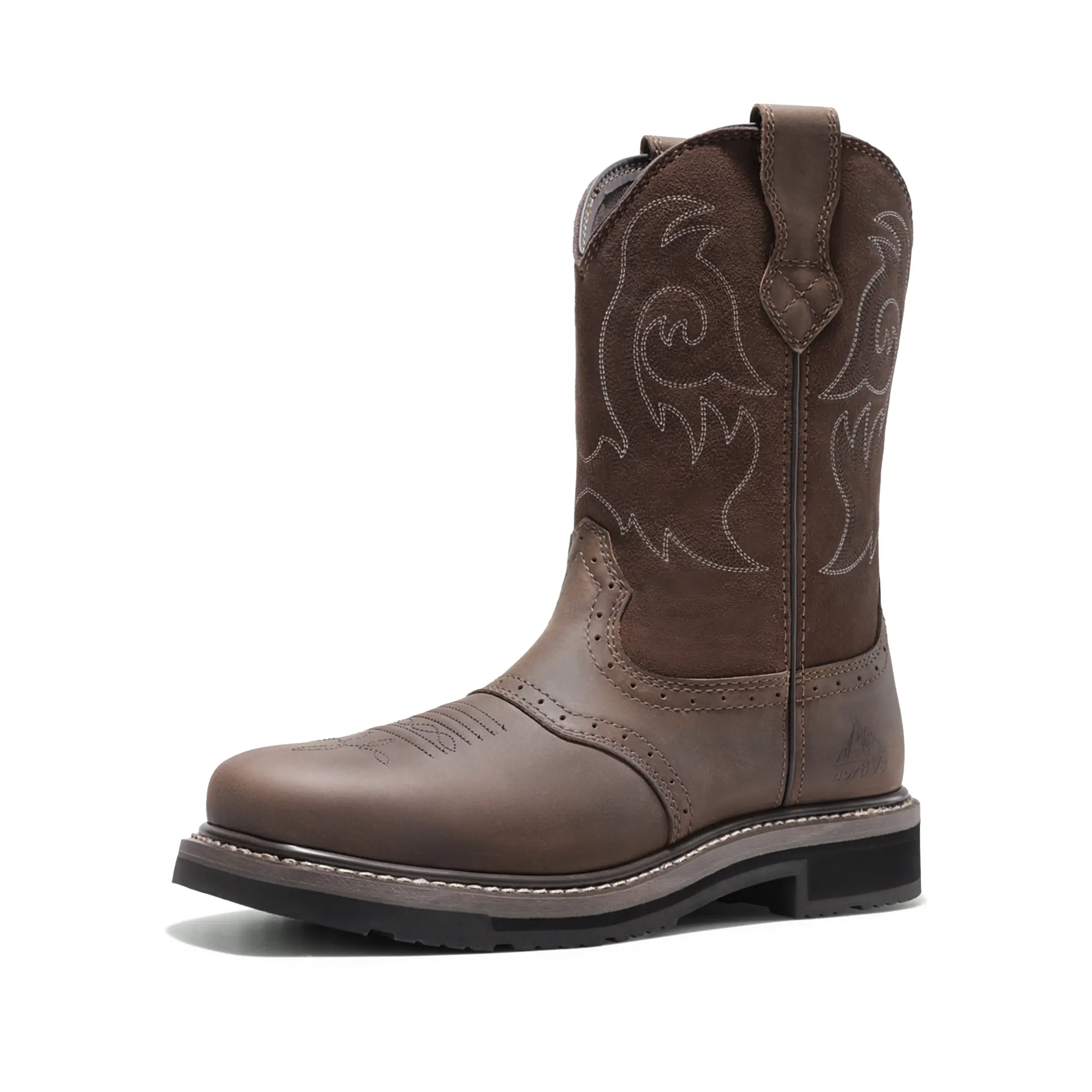 NORTIV 8 Men's Western Work Boots, Leather Square Steel Toe with EH Electrical Hazard Protection, Slip-Resistant for Construction Workers, Closed, Worker, Texas Boot, Construction Gear, Western Style
