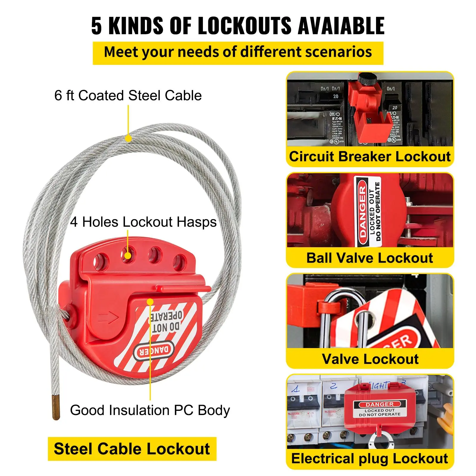 VEVOR 42 PCS Lockout Tagout Kits, Electrical Safety Loto Kit Includes ...