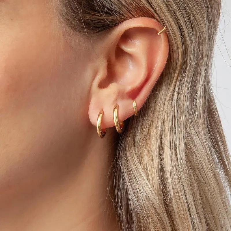 8Pcs Hoop Earrings(6mm/8mm/10mm/12mm)14K Gold Plated Hypoallergenic for Women Lightweight Perfect Gift,Fashion Accessory,Earring Stack