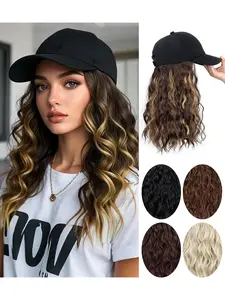 Synthetic Fiber Wigs Women Baseball Cap Integrated Medium-Length Ripple Baseball Hat Headband, Stylish and Comfortable Hair Accessory, Synthetic Curly Wigs