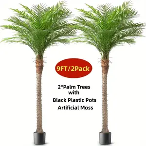 Large Artificial Palm Trees 7ft/8ft/9ft with Pot, Tall Faux Palm Trees Indoor Outdoor 1pc/2pcs, UV Resistant Fake Silk Palm Tree with Realistic 15/18/21 Leaves And Moss for Patio Pool Garden Yard Hotel Home Aesthetic Decor plants