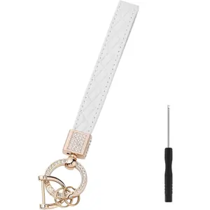 valentines gifts Leather Wristlet Keychain for Women, Keychain Wristlet Car Key Chain with 2 Key Ring and Anti-Lost D Ring